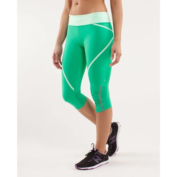 Lululemon Run Pace Crop Leggings 4 Very Green Fresh Teal Mid Rise Capri - Picture 15 of 15